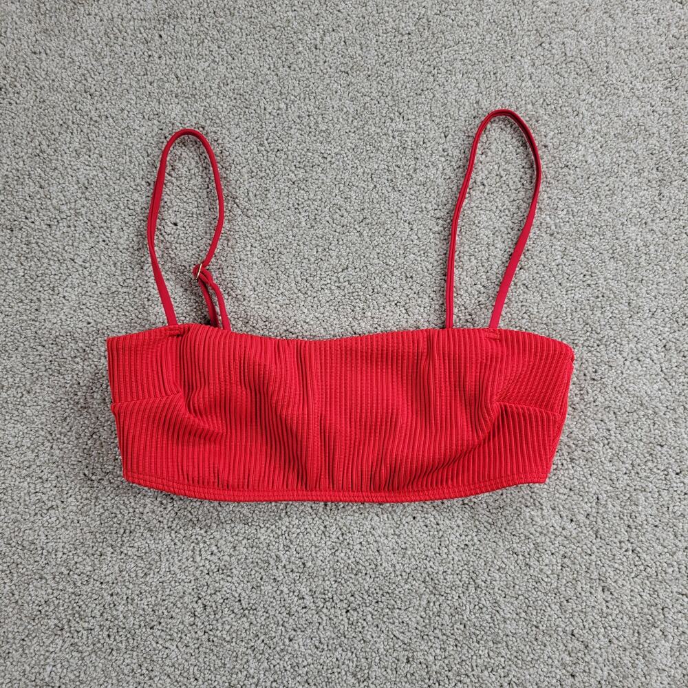Hollister Womens Bikini Top Small Red Ribbed Square Neck Spaghetti Strap Bandeau
